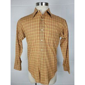 Vtg 1960s Donegal‎ Cotton Blend Red Plaid Tapered Button Front Shirt 15-15.5 M